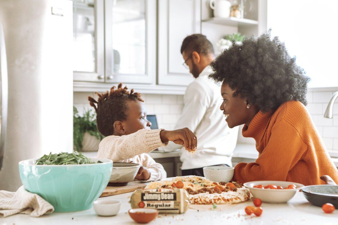 family eating healthy dinner