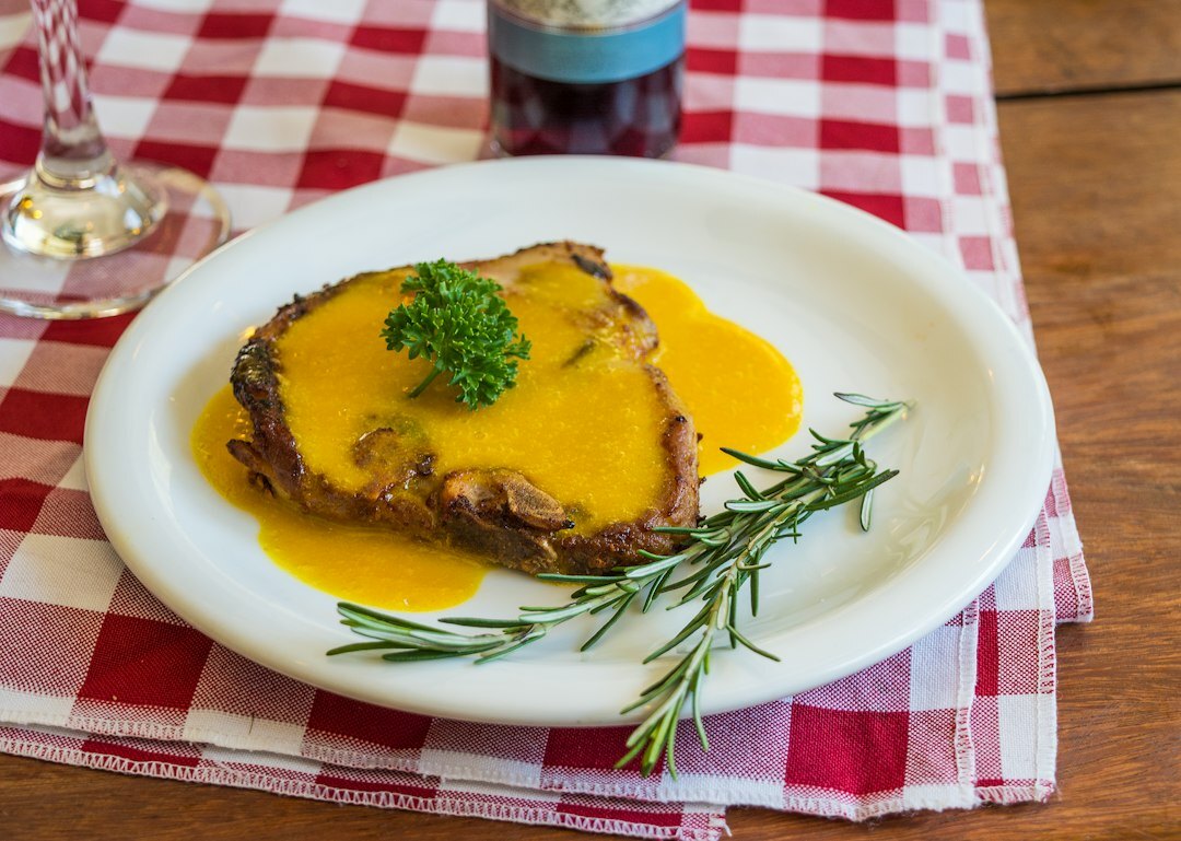 Czech svíčková beef sirloin in cream sauce with bread dumplings