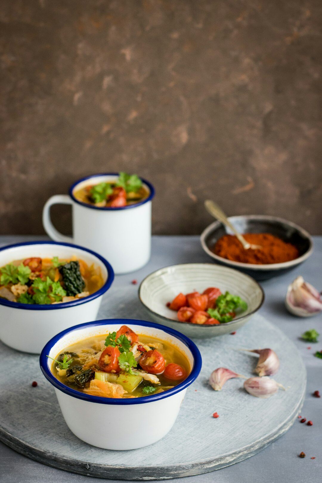 Assortment of traditional Czech soups served in bowls